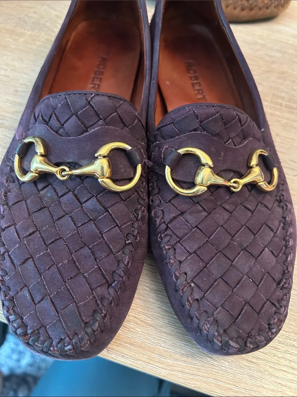Robert Zur Perlata Plum Woven Leather Horsebit Driving Loafer - Size 7.5